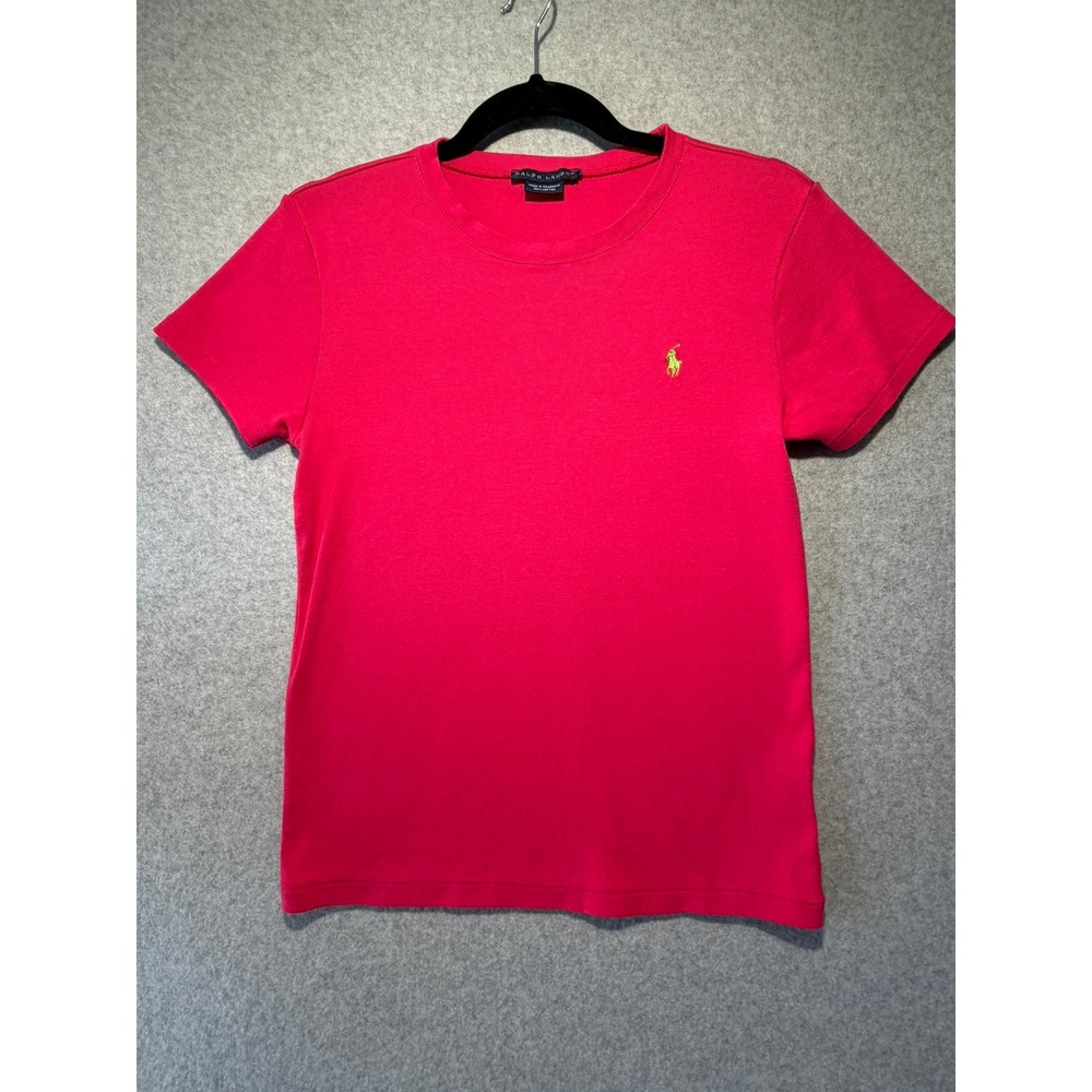Ralph Lauren Pink Cotton Short Sleeve T-Shirt Lime Green Pony Logo Womens Small